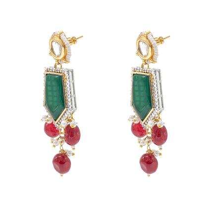 Traditional Indian Gold Plated AD, CZ, Crystal, Pearl, Medium Sized Partywear Drop Earrings for Women (SJE_305_G)