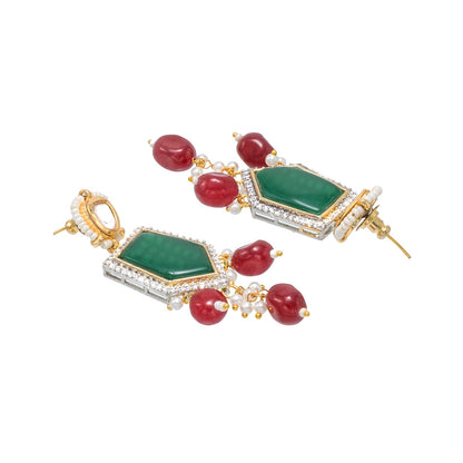 Traditional Indian Gold Plated AD, CZ, Crystal, Pearl, Medium Sized Partywear Drop Earrings for Women (SJE_305_G)