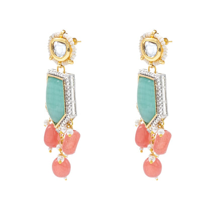 Traditional Indian Gold Plated AD, CZ, Crystal, Pearl, Medium Sized Partywear Drop Earrings for Women (SJE_305_LG)