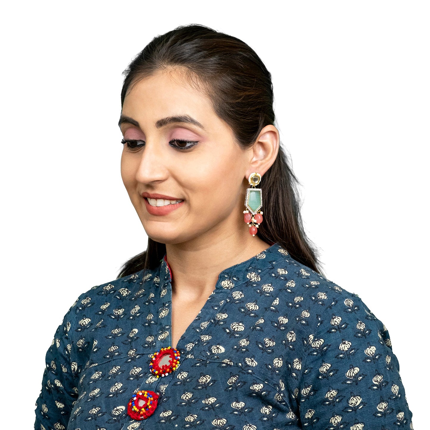 Traditional Indian Gold Plated AD, CZ, Crystal, Pearl, Medium Sized Partywear Drop Earrings for Women (SJE_305_LG)