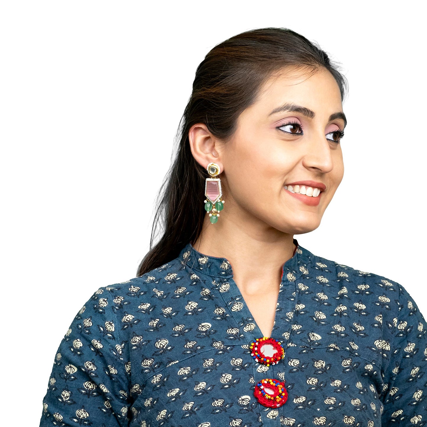 Traditional Indian Gold Plated AD, CZ, Crystal, Pearl, Medium Sized Partywear Drop Earrings for Women (SJE_305_LP)
