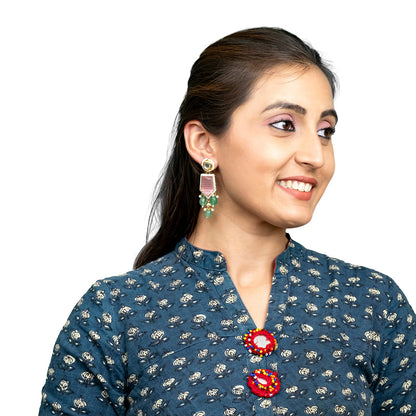 Traditional Indian Gold Plated AD, CZ, Crystal, Pearl, Medium Sized Partywear Drop Earrings for Women (SJE_305_LP)