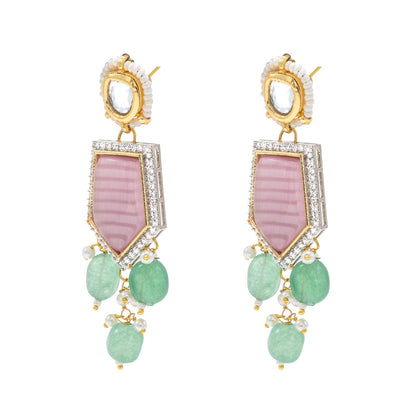 Traditional Indian Gold Plated AD, CZ, Crystal, Pearl, Medium Sized Partywear Drop Earrings for Women (SJE_305_LP)