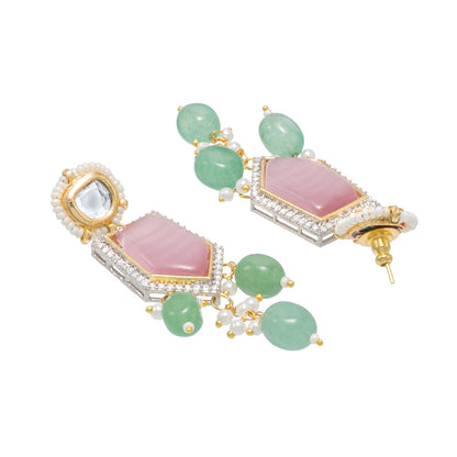 Traditional Indian Gold Plated AD, CZ, Crystal, Pearl, Medium Sized Partywear Drop Earrings for Women (SJE_305_LP)