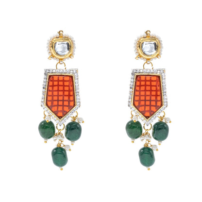 Traditional Indian Gold Plated AD, CZ, Crystal, Pearl, Medium Sized Partywear Drop Earrings for Women (SJE_305_M)