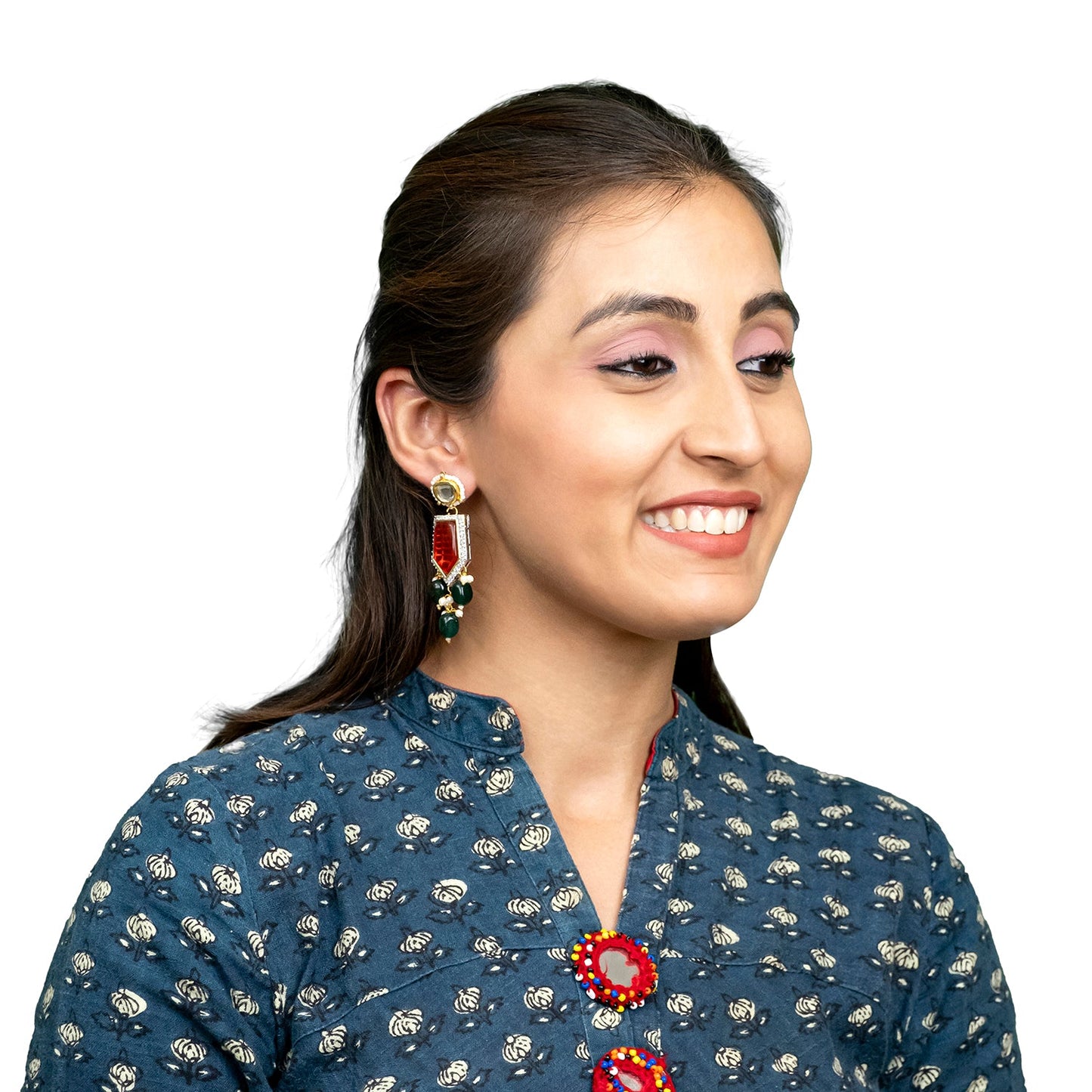 Traditional Indian Gold Plated AD, CZ, Crystal, Pearl, Medium Sized Partywear Drop Earrings for Women (SJE_305_M)