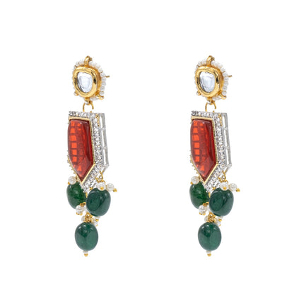 Traditional Indian Gold Plated AD, CZ, Crystal, Pearl, Medium Sized Partywear Drop Earrings for Women (SJE_305_M)