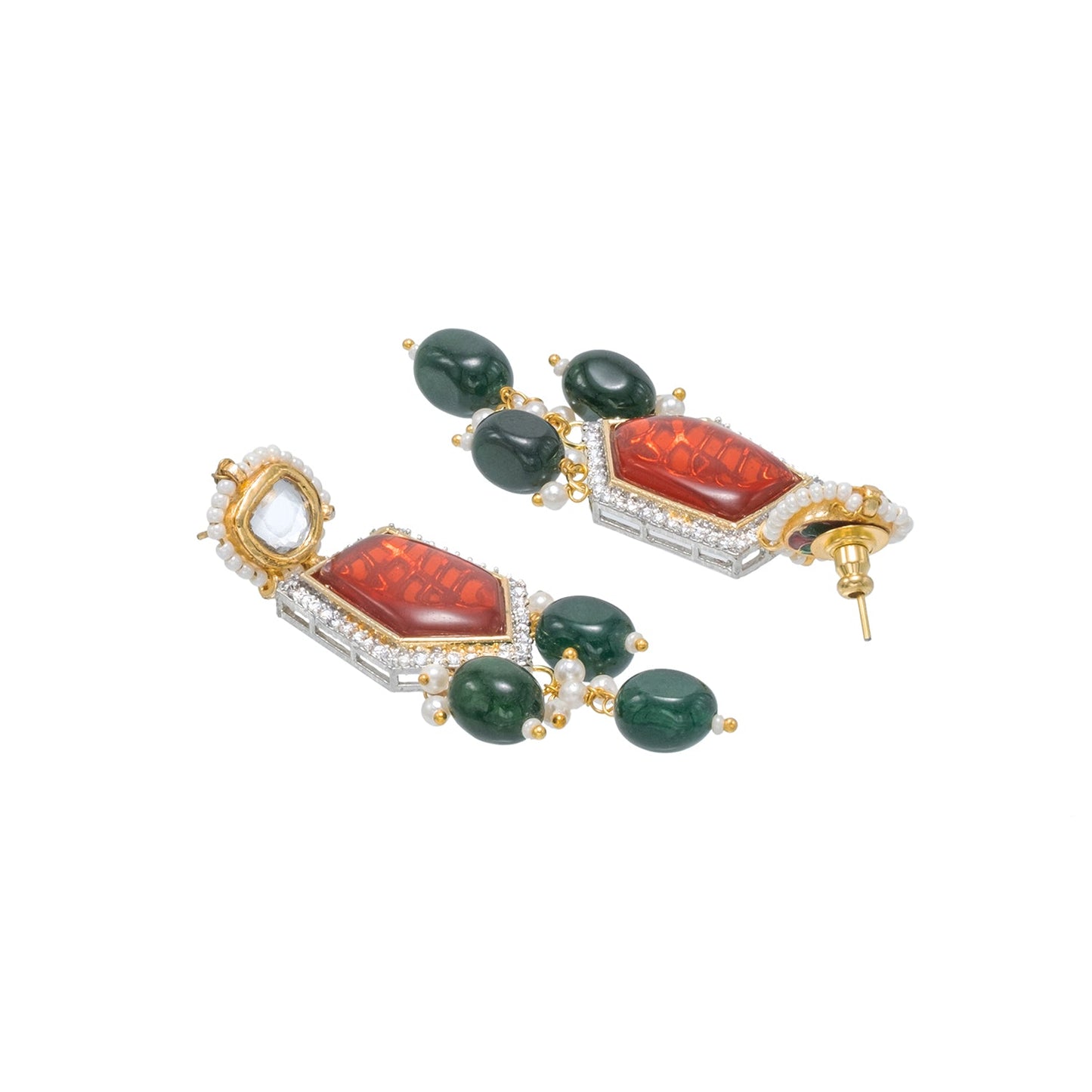 Traditional Indian Gold Plated AD, CZ, Crystal, Pearl, Medium Sized Partywear Drop Earrings for Women (SJE_305_M)