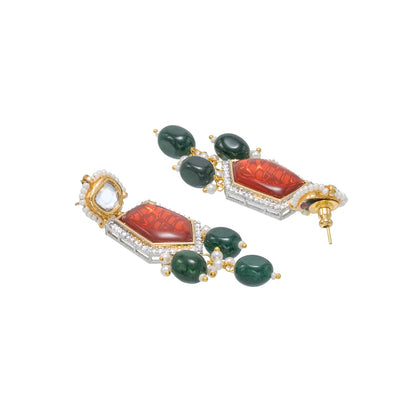 Traditional Indian Gold Plated AD, CZ, Crystal, Pearl, Medium Sized Partywear Drop Earrings for Women (SJE_305_M)