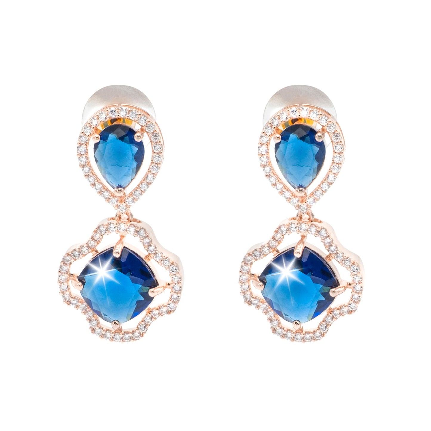 Western Design, CZ, Zirconia, Crystals, Rhodium Silver Plated Drop Earrings for Women - (SJE_306_RG_BL)