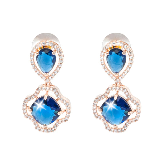 Western Design, CZ, Zirconia, Crystals, Rhodium Silver Plated Drop Earrings for Women - (SJE_306_RG_BL)