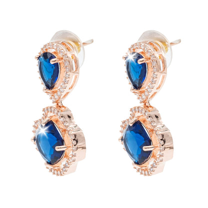 Western Design, CZ, Zirconia, Crystals, Rhodium Silver Plated Drop Earrings for Women - (SJE_306_RG_BL)