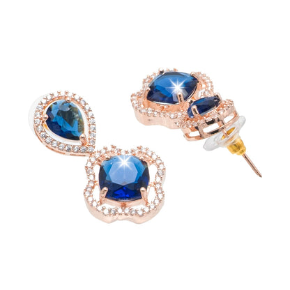 Western Design, CZ, Zirconia, Crystals, Rhodium Silver Plated Drop Earrings for Women - (SJE_306_RG_BL)