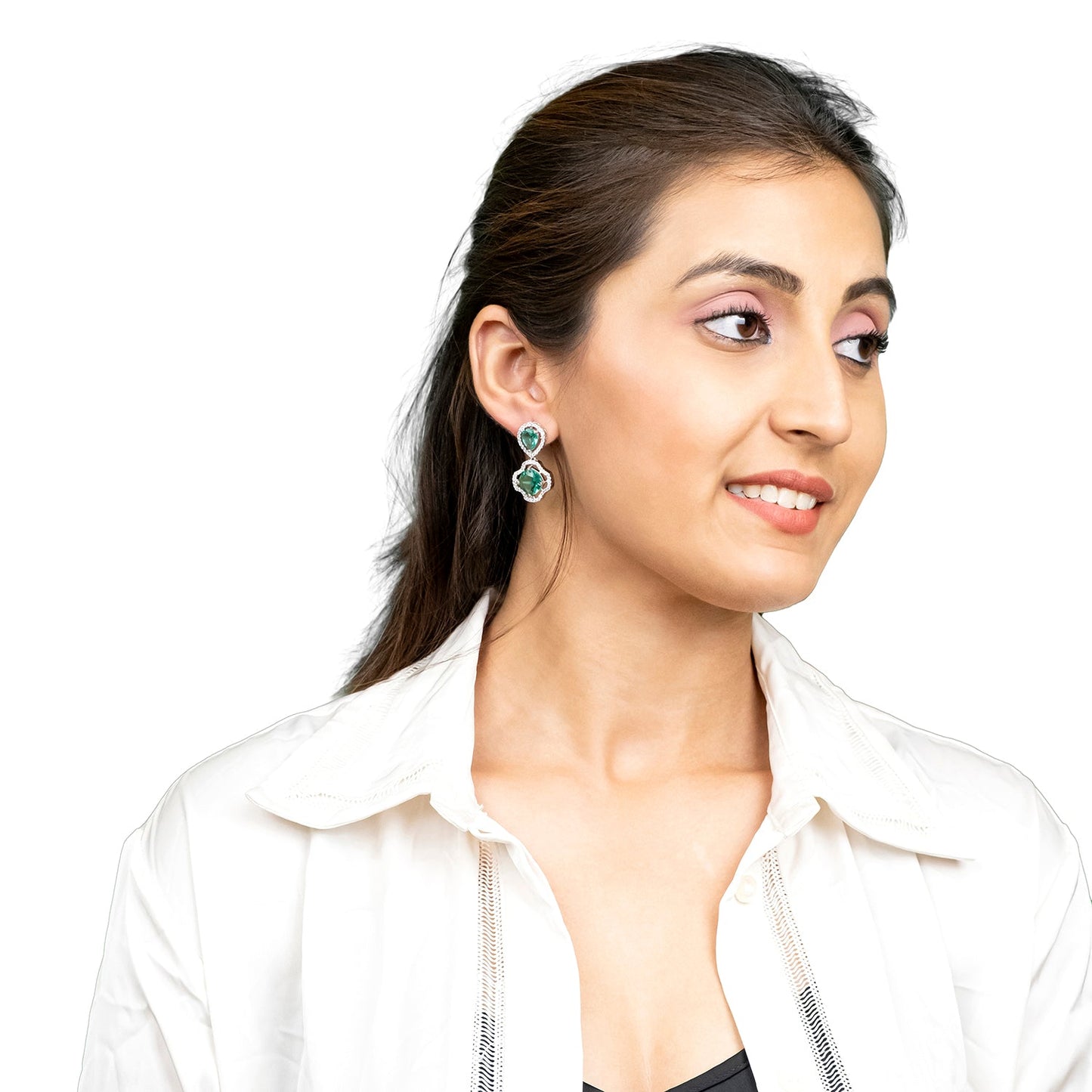 Western Design, CZ, Zirconia, Crystals, Rhodium Silver Plated Drop Earrings for Women (SJE_306_S_G)