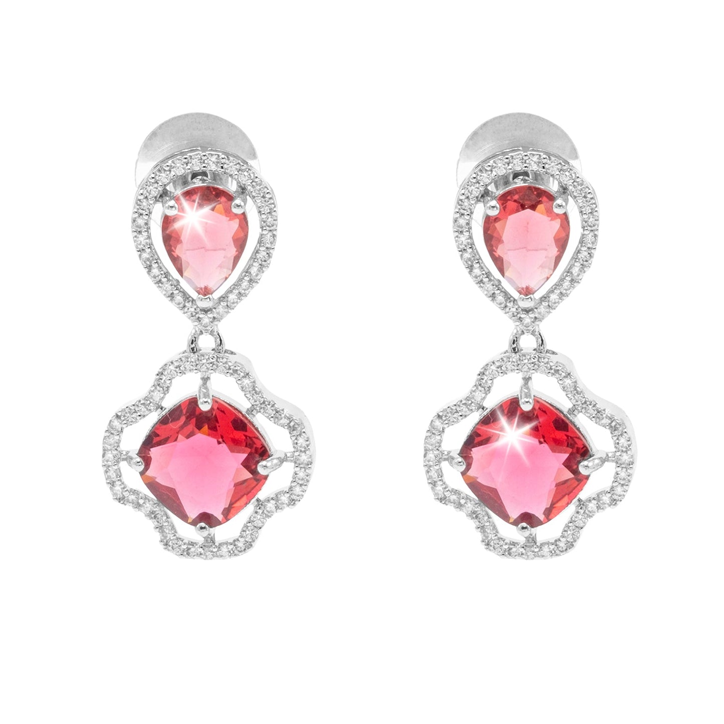 Western Design, CZ, Zirconia, Crystals, Rhodium Silver Plated Drop Earrings for Women - (SJE_306_S_R)