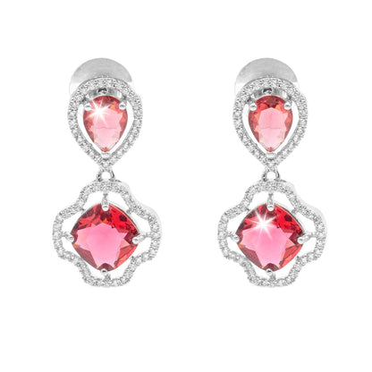 Western Design, CZ, Zirconia, Crystals, Rhodium Silver Plated Drop Earrings for Women - (SJE_306_S_R)
