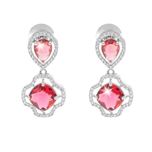 Western Design, CZ, Zirconia, Crystals, Rhodium Silver Plated Drop Earrings for Women - (SJE_306_S_R)