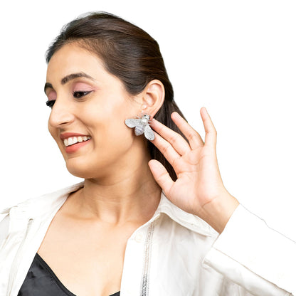 Western Design, CZ, Zirconia, Crystals, Pearls Rhodium Silver Plated Large Size Honey Bee Mosquito Bug Earrings for Women - (SJE_307_S_BL)