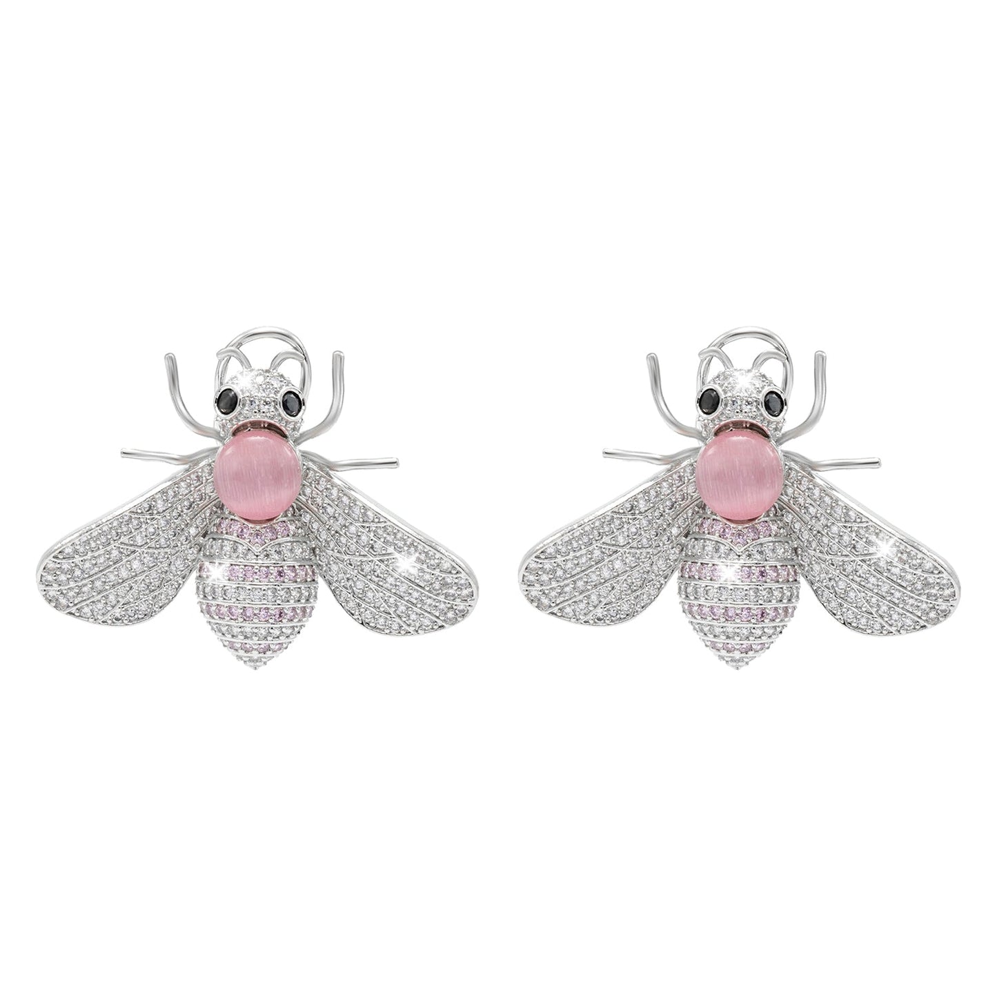 Western Design, CZ, Zirconia, Crystals, Pearls Rhodium Silver Plated Large Size Honey Bee Mosquito Bug Earrings for Women - (SJE_307_S_P)