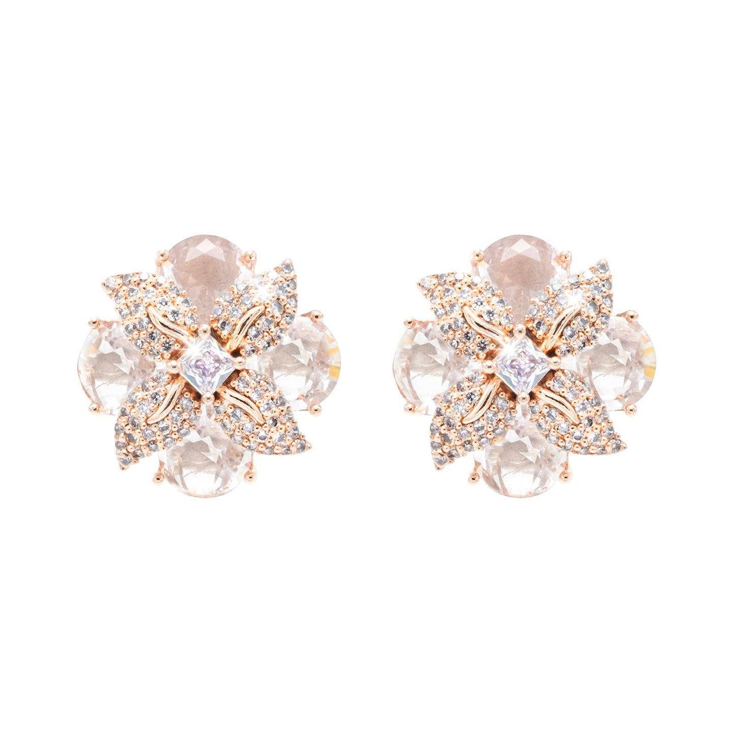 Western Design, CZ, Zirconia, Crystals, Rhodium Silver Plated Stud Bridal Earrings for Women -(SJE_308_RG_W)