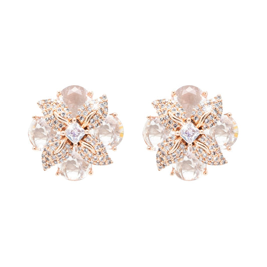 Western Design, CZ, Zirconia, Crystals, Rhodium Silver Plated Stud Bridal Earrings for Women -(SJE_308_RG_W)