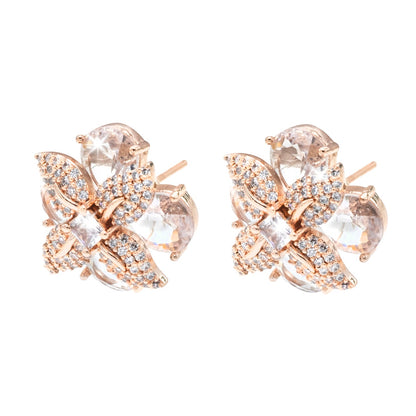 Western Design, CZ, Zirconia, Crystals, Rhodium Silver Plated Stud Bridal Earrings for Women -(SJE_308_RG_W)