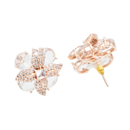 Western Design, CZ, Zirconia, Crystals, Rhodium Silver Plated Stud Bridal Earrings for Women -(SJE_308_RG_W)