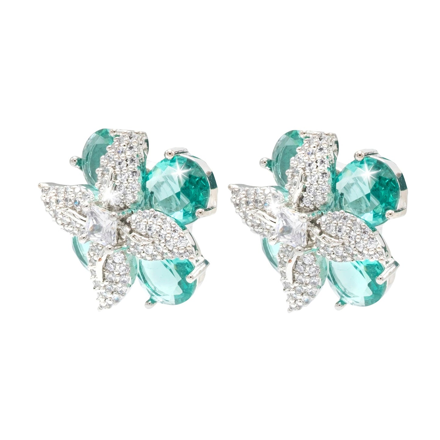 Western Design, CZ, Zirconia, Crystals, Rhodium Silver Plated Stud Bridal Earrings for Women -(SJE_308_S_G)