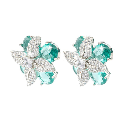 Western Design, CZ, Zirconia, Crystals, Rhodium Silver Plated Stud Bridal Earrings for Women -(SJE_308_S_G)