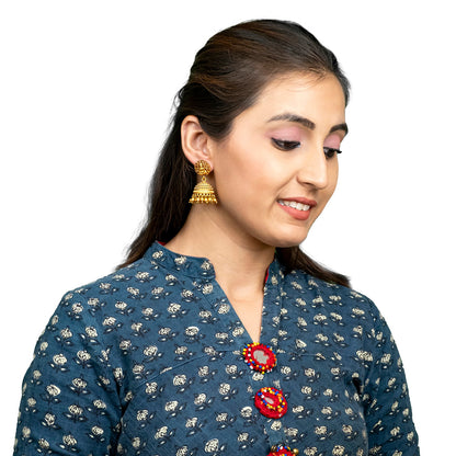 Traditional Indian Temple jewellery inspired Matte Gold-Plated Jhumka Medium Size Earrings with Kundan & Pearl for (Brides) Women - Laxmi Design (SJE.320_D1)