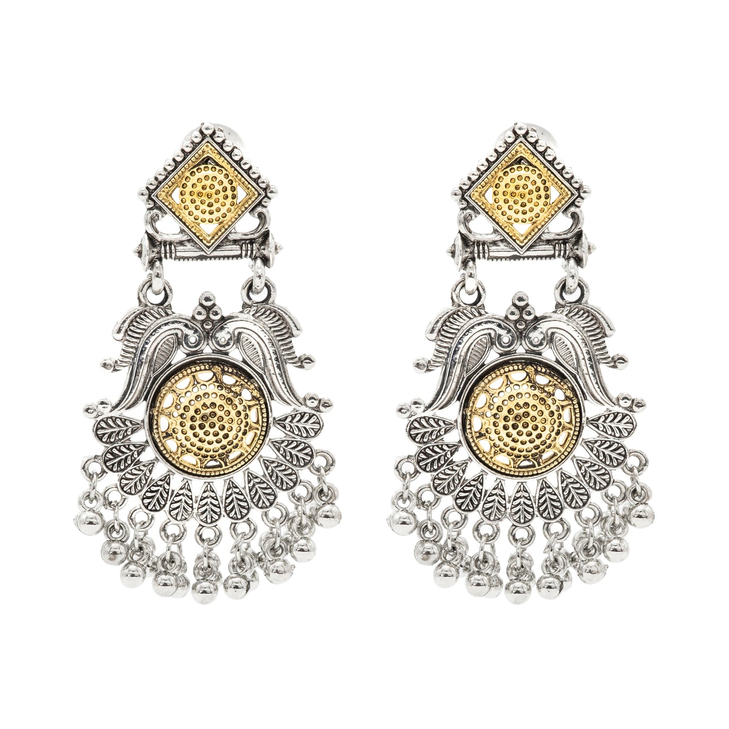 Shining Jewel - by Shivansh Traditional Indian Two-Tone Plated Handcrafted Bird and Leaf Design Pearl & Kundan , Stone Medium Sized Earrings for Women (SJE_324)