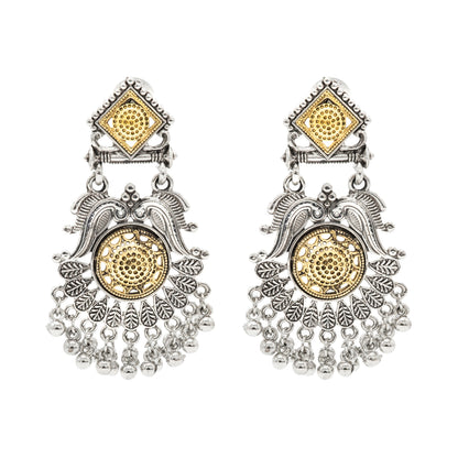 Shining Jewel - by Shivansh Traditional Indian Two-Tone Plated Handcrafted Bird and Leaf Design Pearl & Kundan , Stone Medium Sized Earrings for Women (SJE_324)