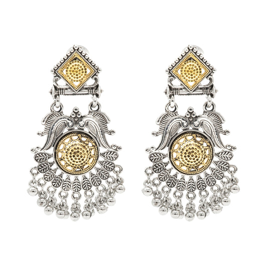 Shining Jewel - by Shivansh Traditional Indian Two-Tone Plated Handcrafted Bird and Leaf Design Pearl & Kundan , Stone Medium Sized Earrings for Women (SJE_324)
