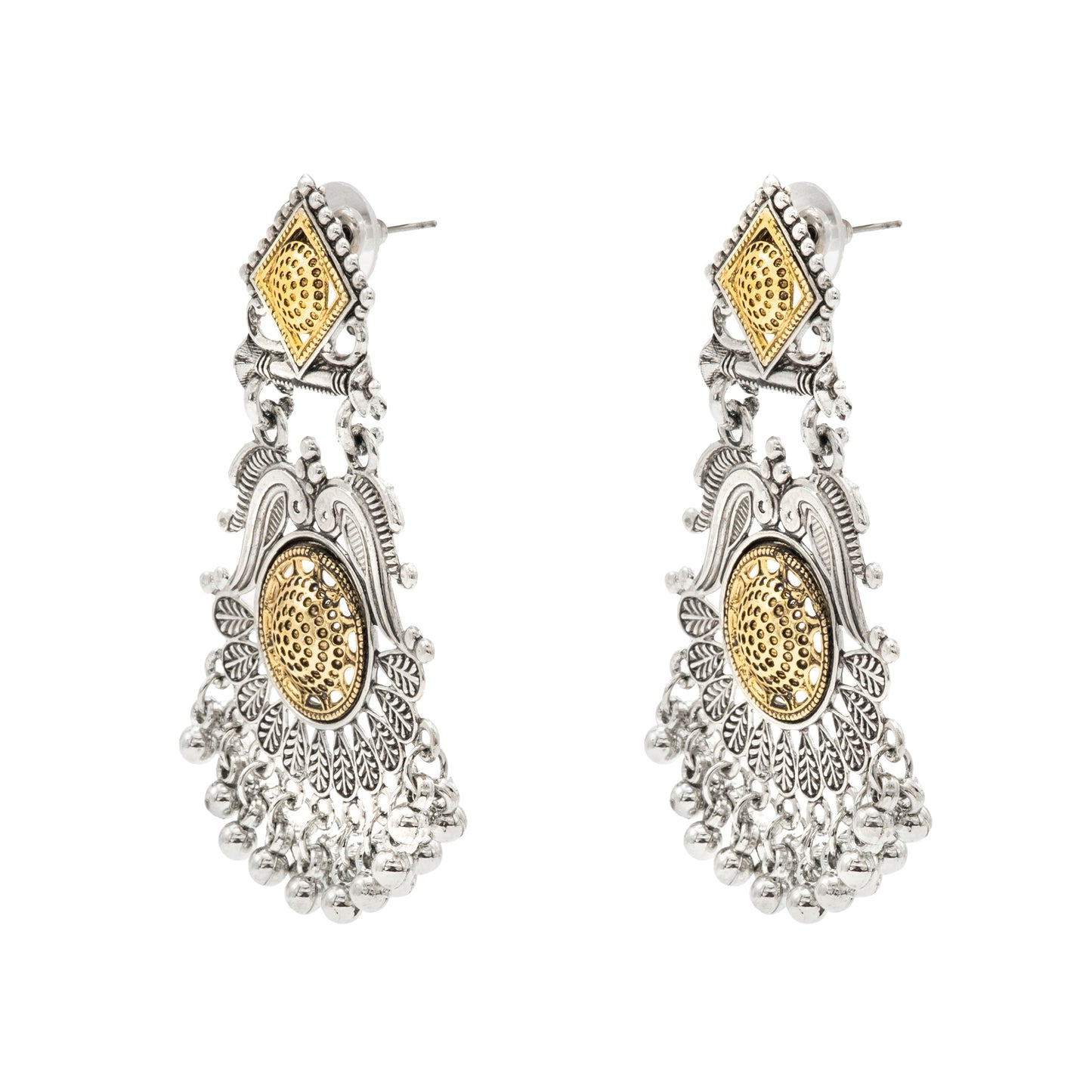 Shining Jewel - by Shivansh Traditional Indian Two-Tone Plated Handcrafted Bird and Leaf Design Pearl & Kundan , Stone Medium Sized Earrings for Women (SJE_324)