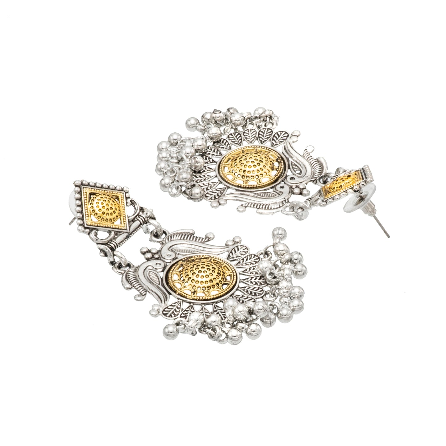 Shining Jewel - by Shivansh Traditional Indian Two-Tone Plated Handcrafted Bird and Leaf Design Pearl & Kundan , Stone Medium Sized Earrings for Women (SJE_324)