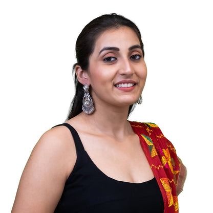Shining Jewel - by Shivansh Traditional Indian Two-Tone Plated Handcrafted Chandbali with Pearls & Kundan, Stones Medium Sized Earrings for Women (SJE_325)
