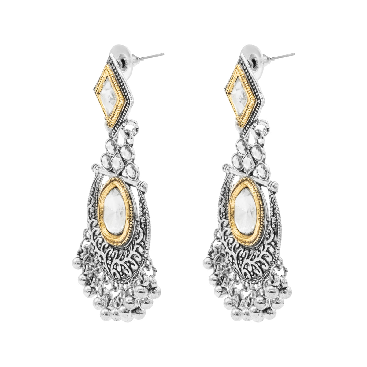 Shining Jewel - by Shivansh Traditional Indian Two-Tone Plated Handcrafted Chandbali with Pearls & Kundan, Stones Medium Sized Earrings for Women (SJE_325)