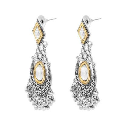 Shining Jewel - by Shivansh Traditional Indian Two-Tone Plated Handcrafted Chandbali with Pearls & Kundan, Stones Medium Sized Earrings for Women (SJE_325)