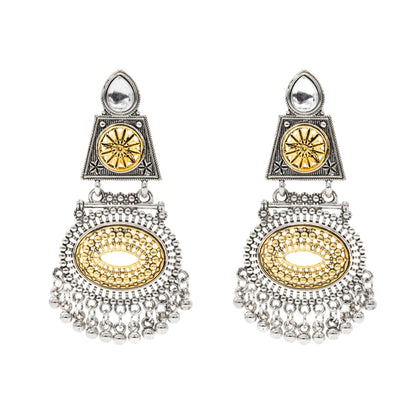 Shining Jewel - by Shivansh Traditional Indian Two-Tone Plated Handcrafted Design Pearl & Kundan, Stone Medium Sized Earrings for Women (SJE_326)