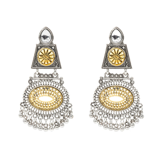 Shining Jewel - by Shivansh Traditional Indian Two-Tone Plated Handcrafted Design Pearl & Kundan, Stone Medium Sized Earrings for Women (SJE_326)