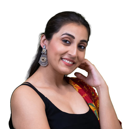 Shining Jewel - by Shivansh Traditional Indian Two-Tone Plated Handcrafted Design Pearl & Kundan, Stone Medium Sized Earrings for Women (SJE_326)
