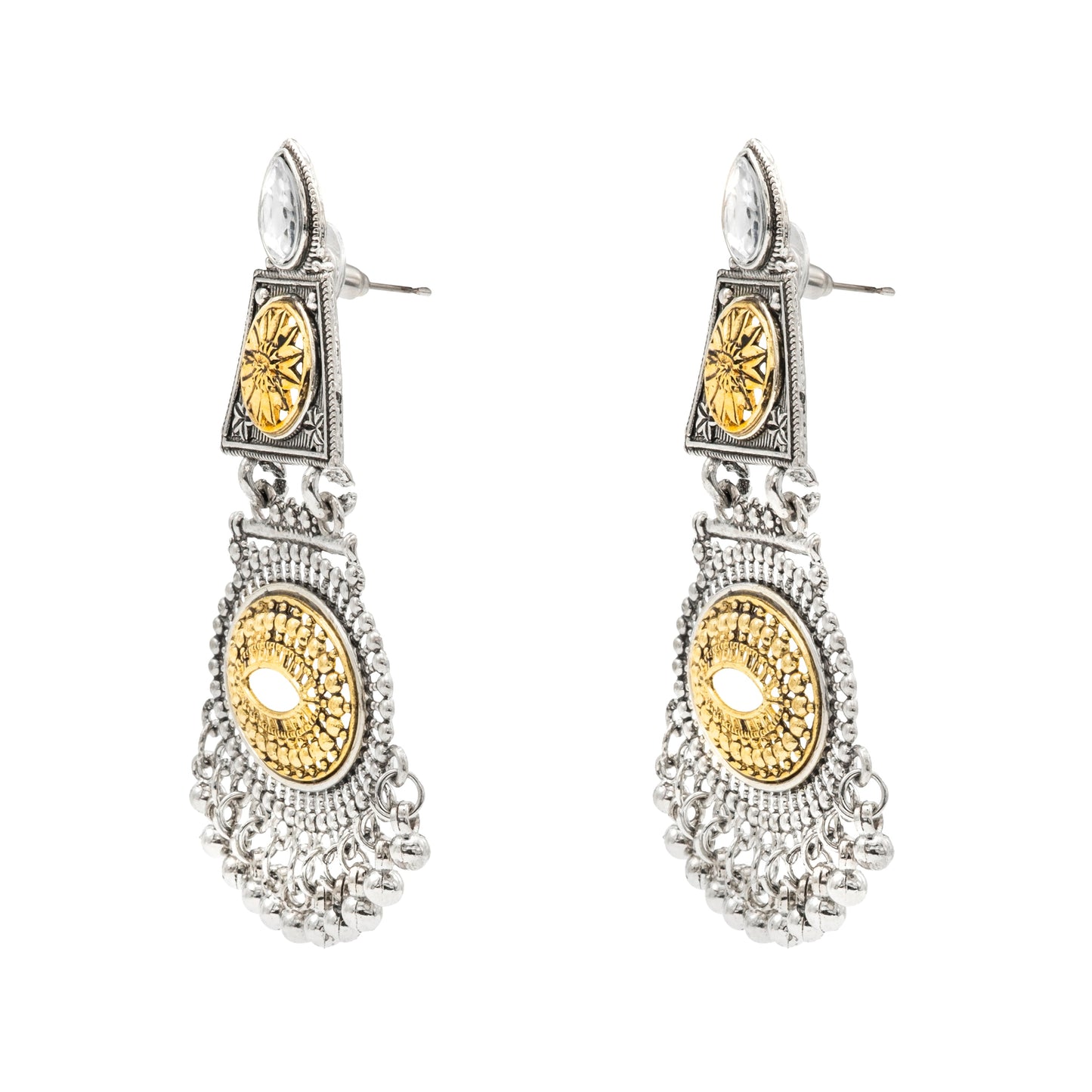 Shining Jewel - by Shivansh Traditional Indian Two-Tone Plated Handcrafted Design Pearl & Kundan, Stone Medium Sized Earrings for Women (SJE_326)