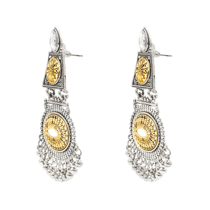 Shining Jewel - by Shivansh Traditional Indian Two-Tone Plated Handcrafted Design Pearl & Kundan, Stone Medium Sized Earrings for Women (SJE_326)