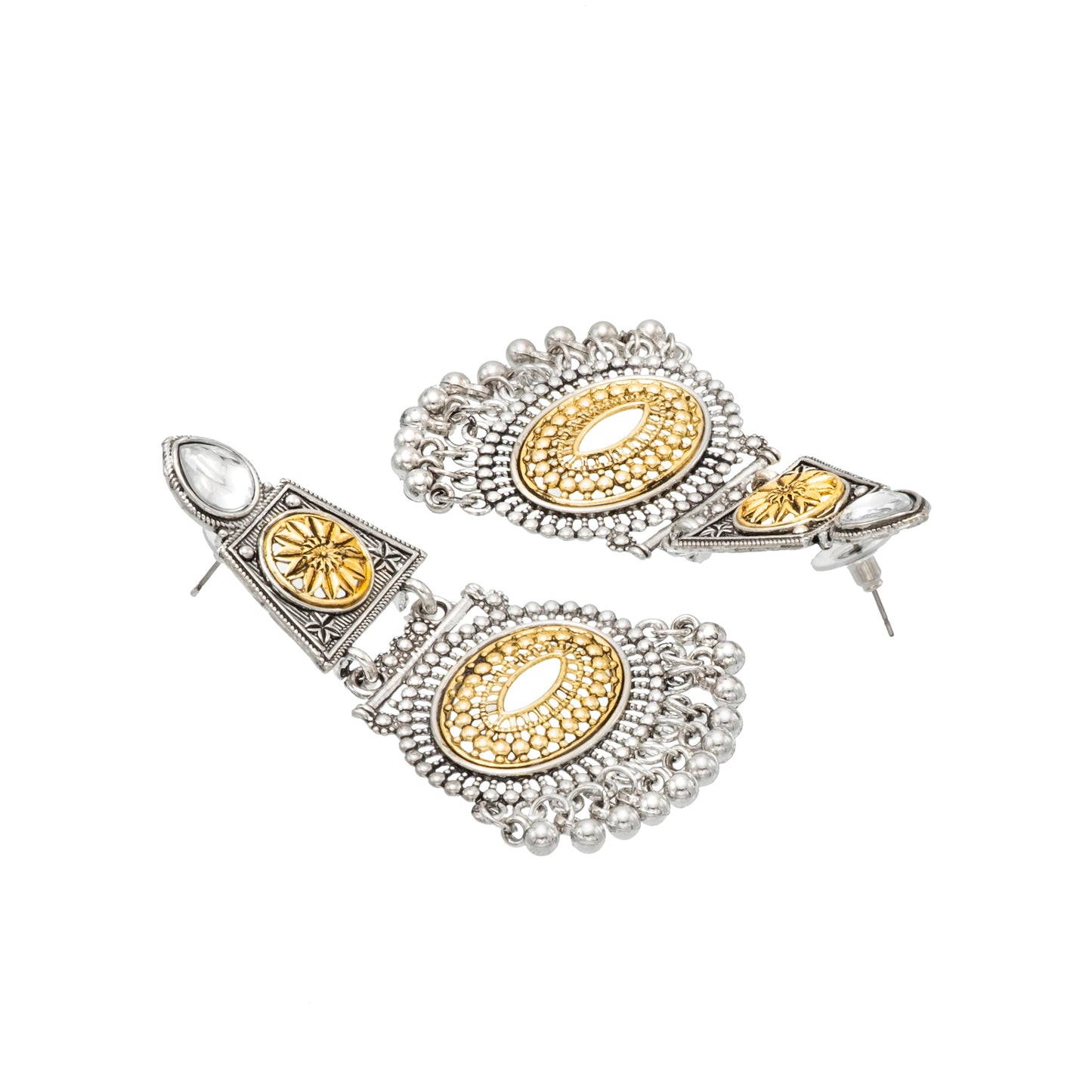 Shining Jewel - by Shivansh Traditional Indian Two-Tone Plated Handcrafted Design Pearl & Kundan, Stone Medium Sized Earrings for Women (SJE_326)