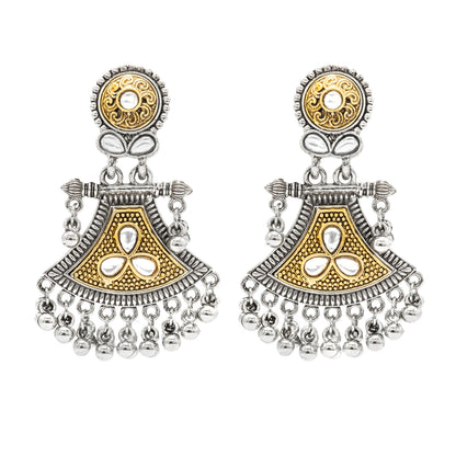 Shining Jewel - by Shivansh Traditional Indian Two-Tone Plated Handcrafted Design Pearl & Kundan, Stone Medium Sized Earrings for Women (SJE_327)