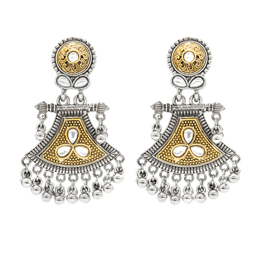 Shining Jewel - by Shivansh Traditional Indian Two-Tone Plated Handcrafted Design Pearl & Kundan, Stone Medium Sized Earrings for Women (SJE_327)