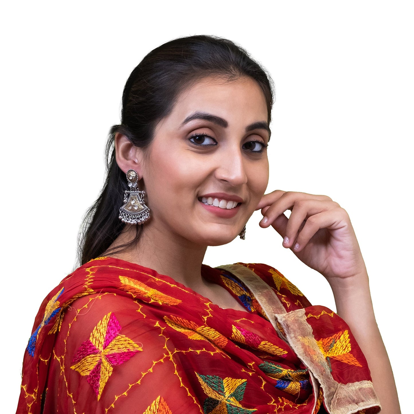 Shining Jewel - by Shivansh Traditional Indian Two-Tone Plated Handcrafted Design Pearl & Kundan, Stone Medium Sized Earrings for Women (SJE_327)
