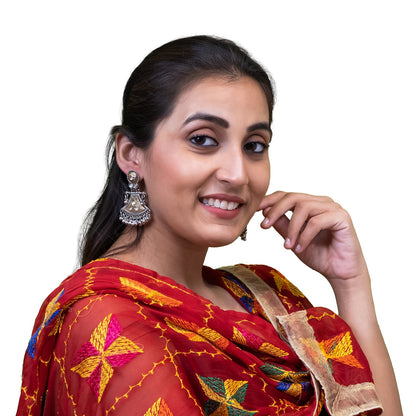 Shining Jewel - by Shivansh Traditional Indian Two-Tone Plated Handcrafted Design Pearl & Kundan, Stone Medium Sized Earrings for Women (SJE_327)