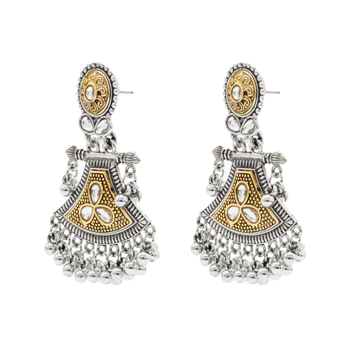 Shining Jewel - by Shivansh Traditional Indian Two-Tone Plated Handcrafted Design Pearl & Kundan, Stone Medium Sized Earrings for Women (SJE_327)