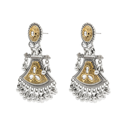 Shining Jewel - by Shivansh Traditional Indian Two-Tone Plated Handcrafted Design Pearl & Kundan, Stone Medium Sized Earrings for Women (SJE_327)